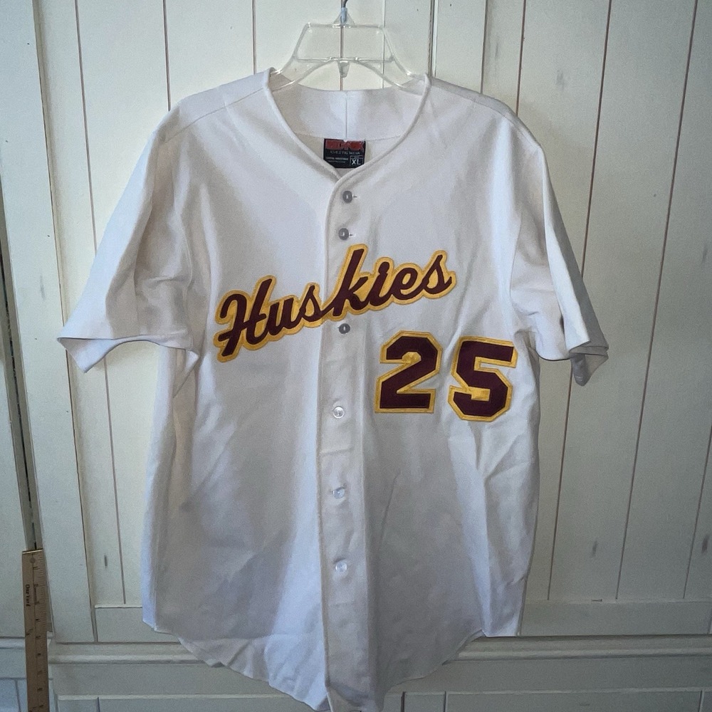 Vintage Red Fox Athletic Wear Baseball Jersey "HUSKIES" 25 Beige Red Sports XL